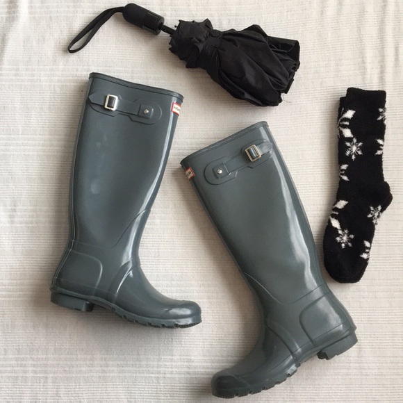 Hunter Shoes - Grey glossy hunter boots